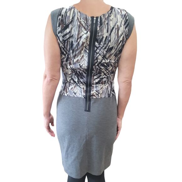 BCBGMAXAZRIA Gray Layered Graphic Bodycon Dress M Abstract Modern Career Capsule - Picture 4 of 10